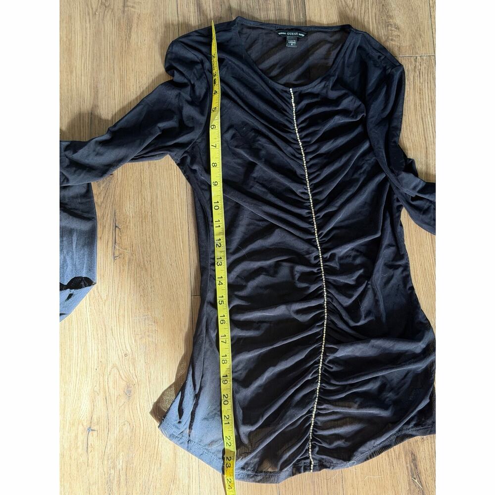 GUESS Black Sheer Mesh Ruched Rhinestone Top | Size S - Picture 8 of 9